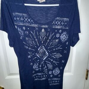 Women's Navy Scoop Neck Graphic Tee with Aztec Print